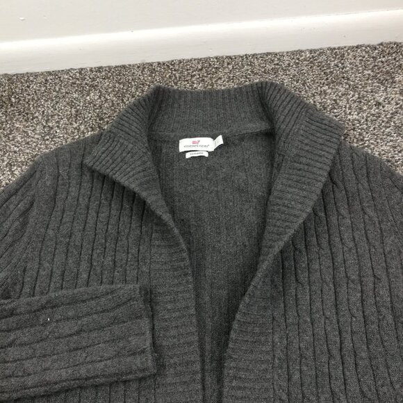 Vineyard Vines Sweater Womens Large Cashmere Cable Knit Open Front Cardigan Gray - Picture 2 of 10